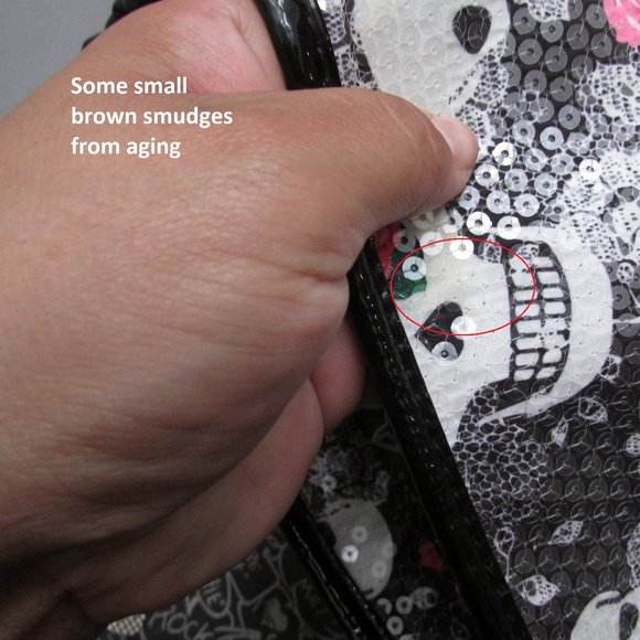 Betsey Johnson Sequin Skull Rose Satchel Shoulder Bag Pre-Owned As Is - Picture 8 of 10